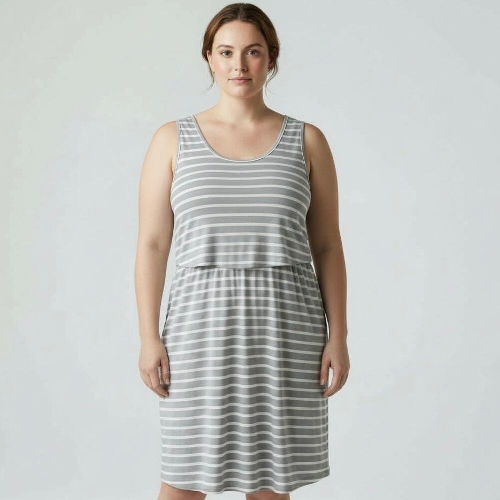 OUGES Women XXL Gray White Striped Sleeveless Cas… - image 1